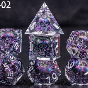 Handmade Skull Resin DnD Dice, Polyhedral Dice Set for Board Games, Dungeons and Dragons, Sharp Edge Resin Dice, d and d dice, DnD Dice Set TX-02