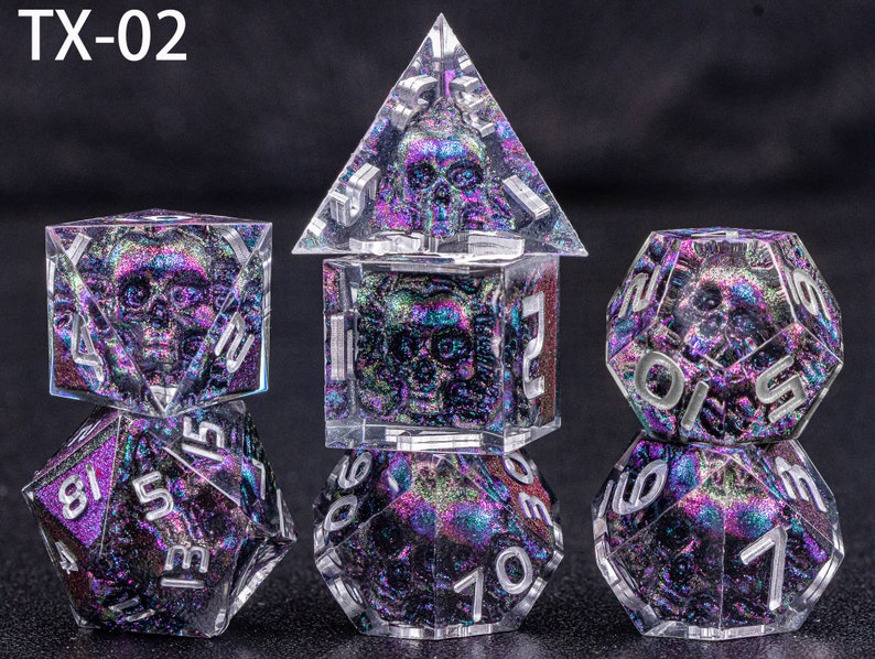 Handmade Skull Resin DnD Dice, Polyhedral Dice Set for Board Games, Dungeons and Dragons, Sharp Edge Resin Dice, d and d dice, DnD Dice Set TX-02