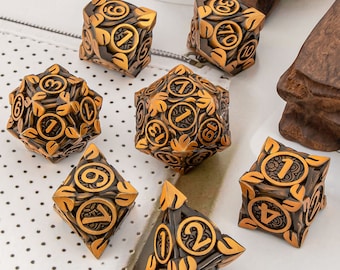 DnD Wicker Flower Metal Dice, Polyhedral Dice Set for Dungeons and Dragons, D&D Dice Set, Role Playing Dice, d and d dice gift, Metal Dice