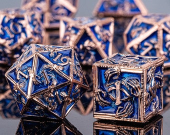 NEUES blaues D&D-Würfel-Set aus Metall, Dungeons and Dragons, Polyedrische D&D-Würfel, Rollenspiel-Würfel, Metall-D&D-Würfel, d20-Würfel, d&d-Würfel, d&d-Würfel