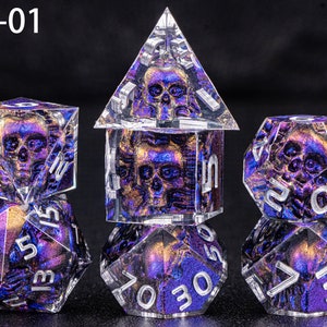 Handmade Skull Resin DnD Dice, Polyhedral Dice Set for Board Games, Dungeons and Dragons, Sharp Edge Resin Dice, d and d dice, DnD Dice Set TX-01