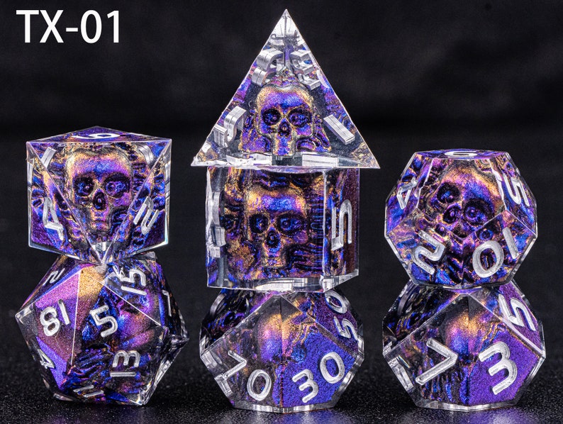 Handmade Skull Resin DnD Dice, Polyhedral Dice Set for Board Games, Dungeons and Dragons, Sharp Edge Resin Dice, d and d dice, DnD Dice Set TX-01