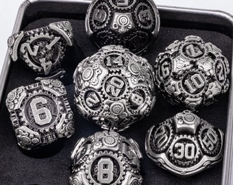 DnD Metall Vintage Steampunk Würfelset für Brettspielwürfel, Polyedrische Würfelset, Metal Gear D & D Würfel, Dungeons and Dragons, DND Würfel, RPG Würfel