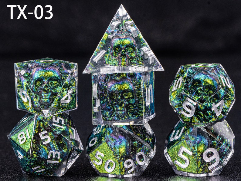 Handmade Skull Resin DnD Dice, Polyhedral Dice Set for Board Games, Dungeons and Dragons, Sharp Edge Resin Dice, d and d dice, DnD Dice Set TX-03