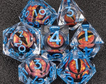 Hanmade Flame Eye Dice, DnD Dice Dragon Eye Dice Set, Liquid Core D&D Dice for Dungeons and Dragons, Sharp Edge D and D Dice Gift, D20 Dice