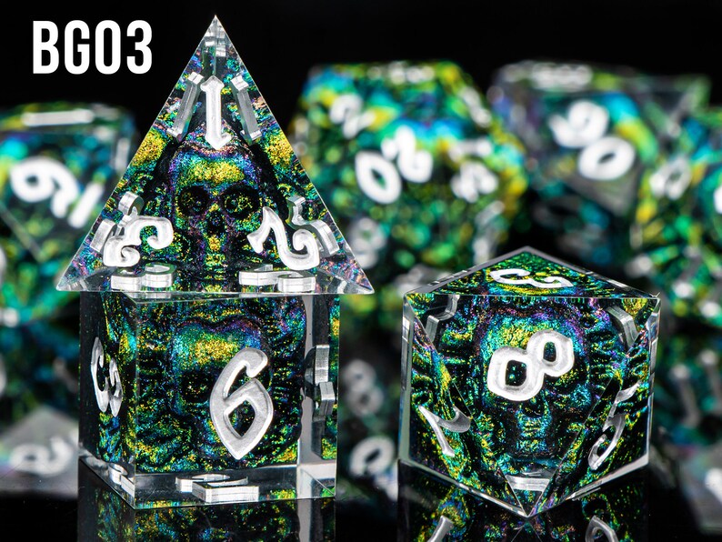 Handmade Skull Resin DnD Dice, Polyhedral Dice Set for Board Games, Dungeons and Dragons, Sharp Edge Resin Dice, d and d dice, DnD Dice Set BG03