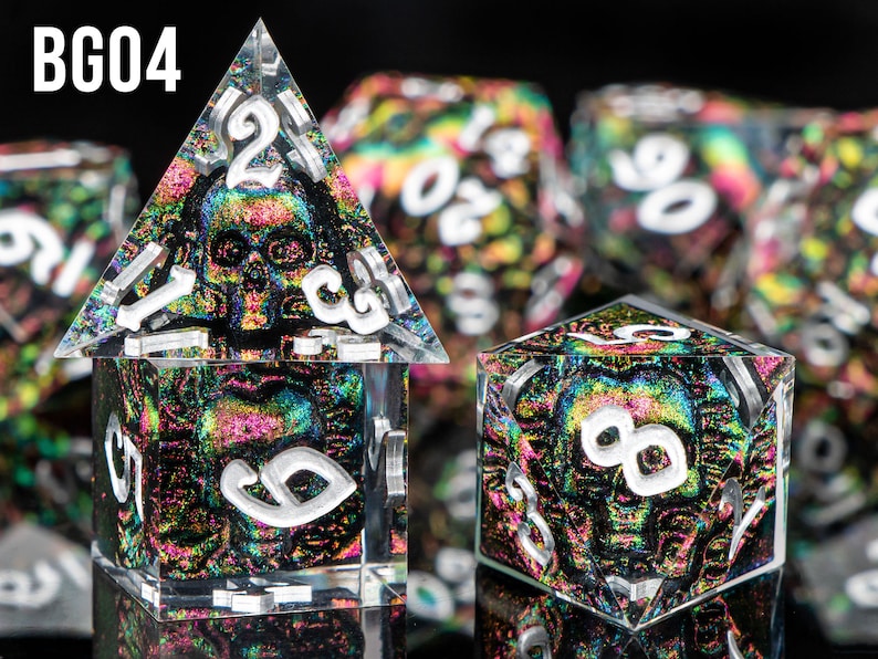 Handmade Skull Resin DnD Dice, Polyhedral Dice Set for Board Games, Dungeons and Dragons, Sharp Edge Resin Dice, d and d dice, DnD Dice Set BG04