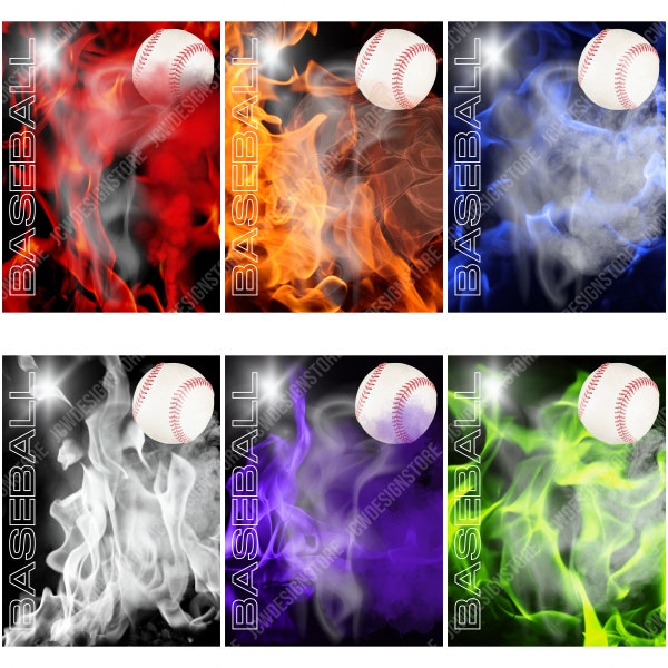 Baseball Fire 6 Fondos digitales - 18 x 24 pulgadas 300 dpi-Descarga digital JPEG - Cartel de deportes de atleta Fondo de diseño de banner senior
