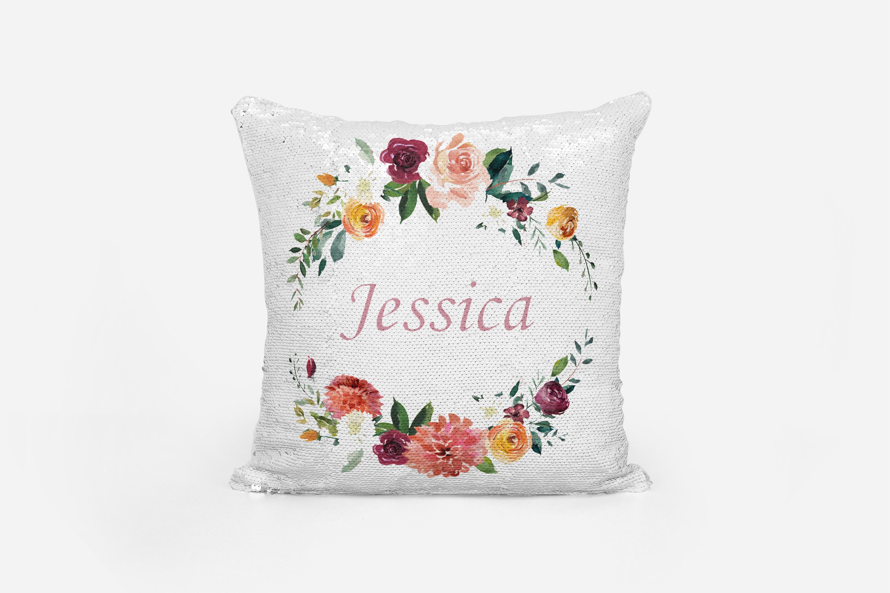 reversible sequin cushion personalised