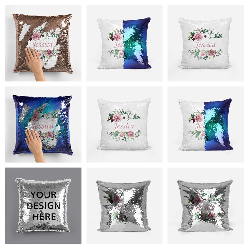 personalised reversible sequin cushion