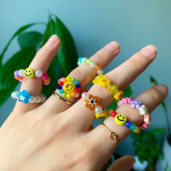 Beaded Ring Colorful Chunky - Etsy