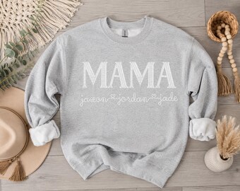 Sudadera personalizada bordada para mamá, sudadera de cuello redondo personalizada para mamá, suéter con nombres de niños, regalo para mamá, sudadera para abuela