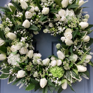 Spring Summer Wreath,Tulip Wreath,Wedding Wreath,Summer Front Door Wreath,Floral Door Wreath,Large All Year Round Wreath 60cm