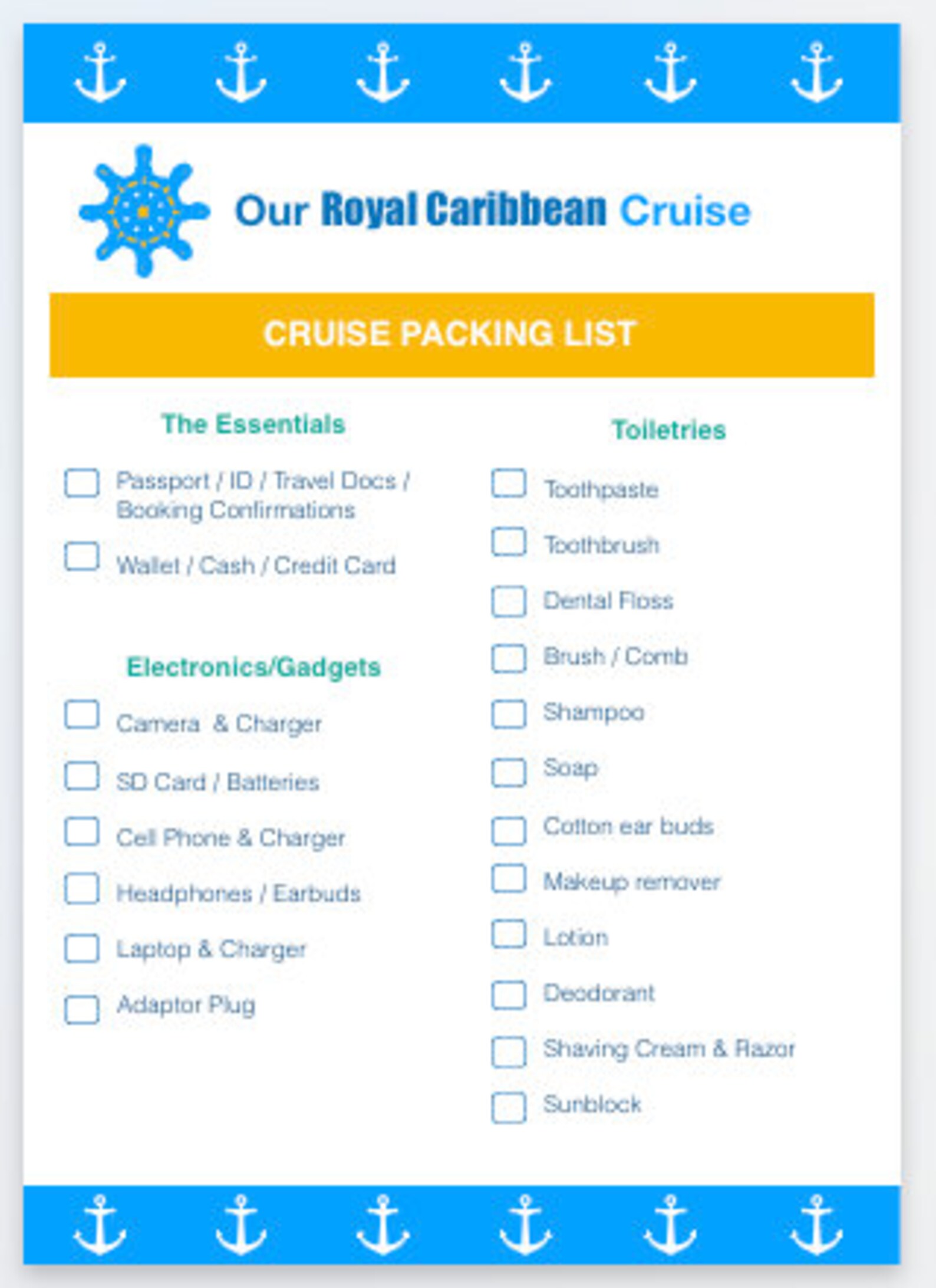 Royal Caribbean Cruise Planner Vacation Cruise Printable | Etsy