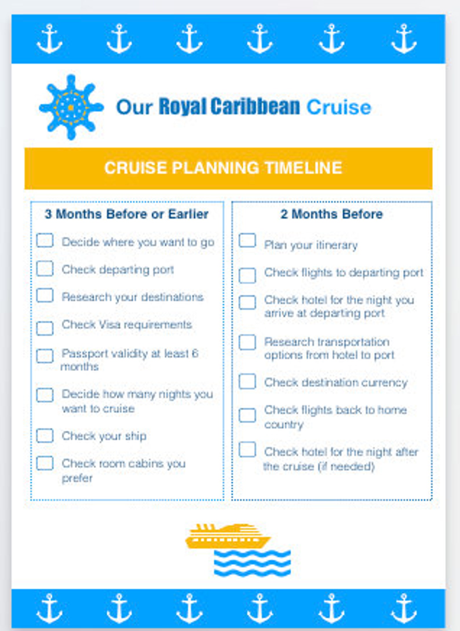 Royal Caribbean Cruise Planner Vacation Cruise Printable Etsy
