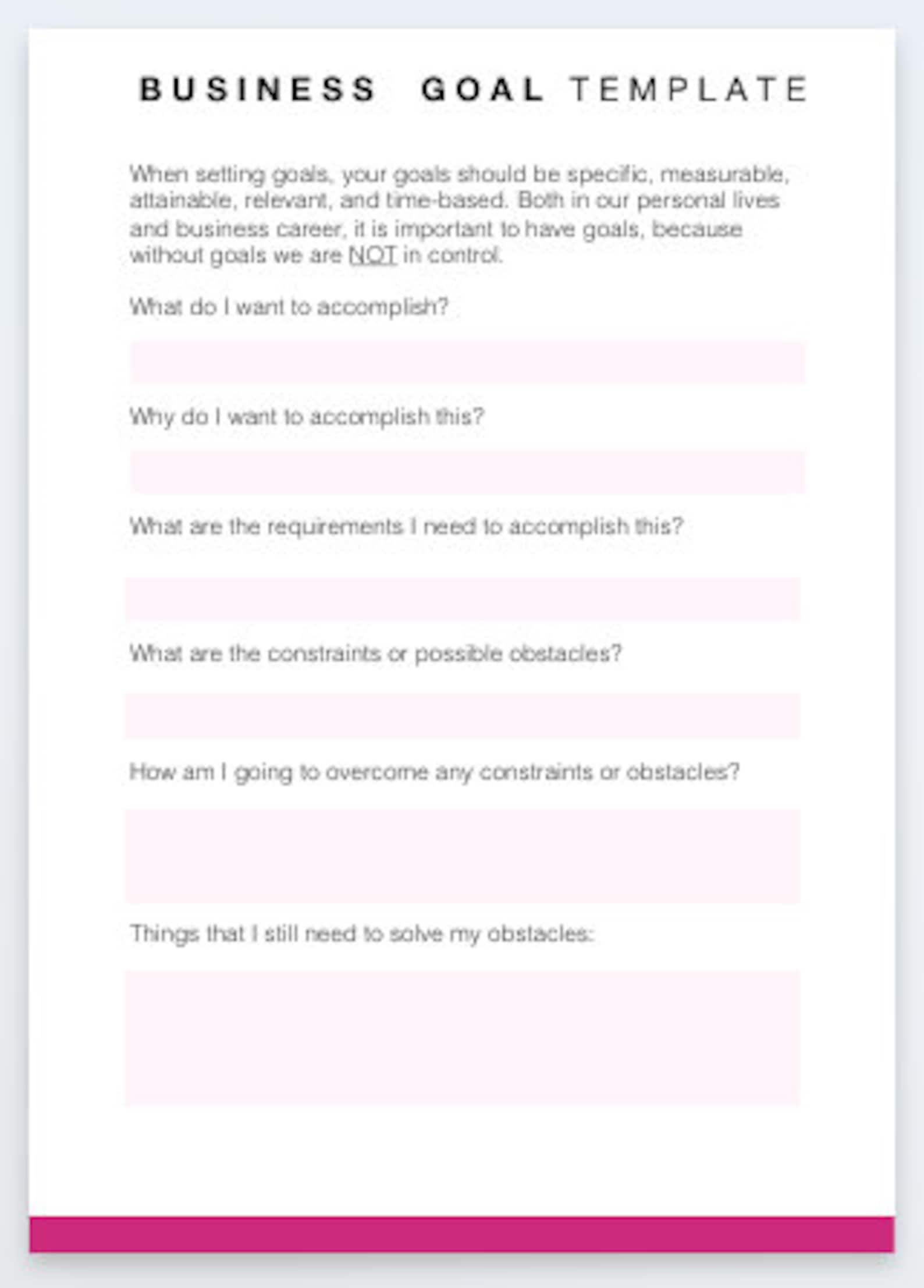 Business Goal Template Business Goal Setting Worksheet Etsy