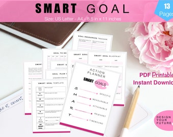 Smart Goals Template, Best Smart Goal Setting Planner, Personal Smart Goal Worksheet, Smart Goals Planner & Calendar, PDF Instant Download!