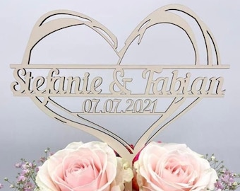 Cake topper wedding made of wood, cake topper wedding, wedding cake, cake topper wedding engraving personalization