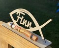 Money gift for a baptism made of wood, fish with desired name including engraving made of wood