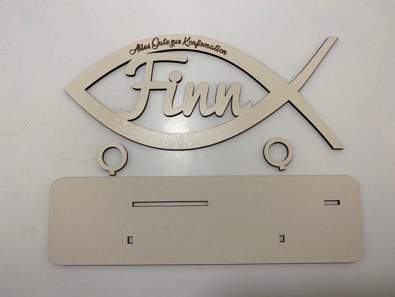 Money gift for confirmation made of wood, fish with desired name including engraving made of wood image 2