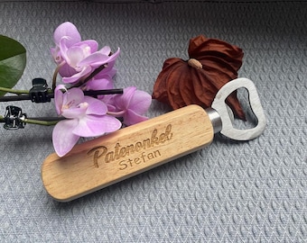 Personalized bottle opener made of wood "Beech" godfather gift, bottle opener with engraving, baptism gift for the godfather on both sides