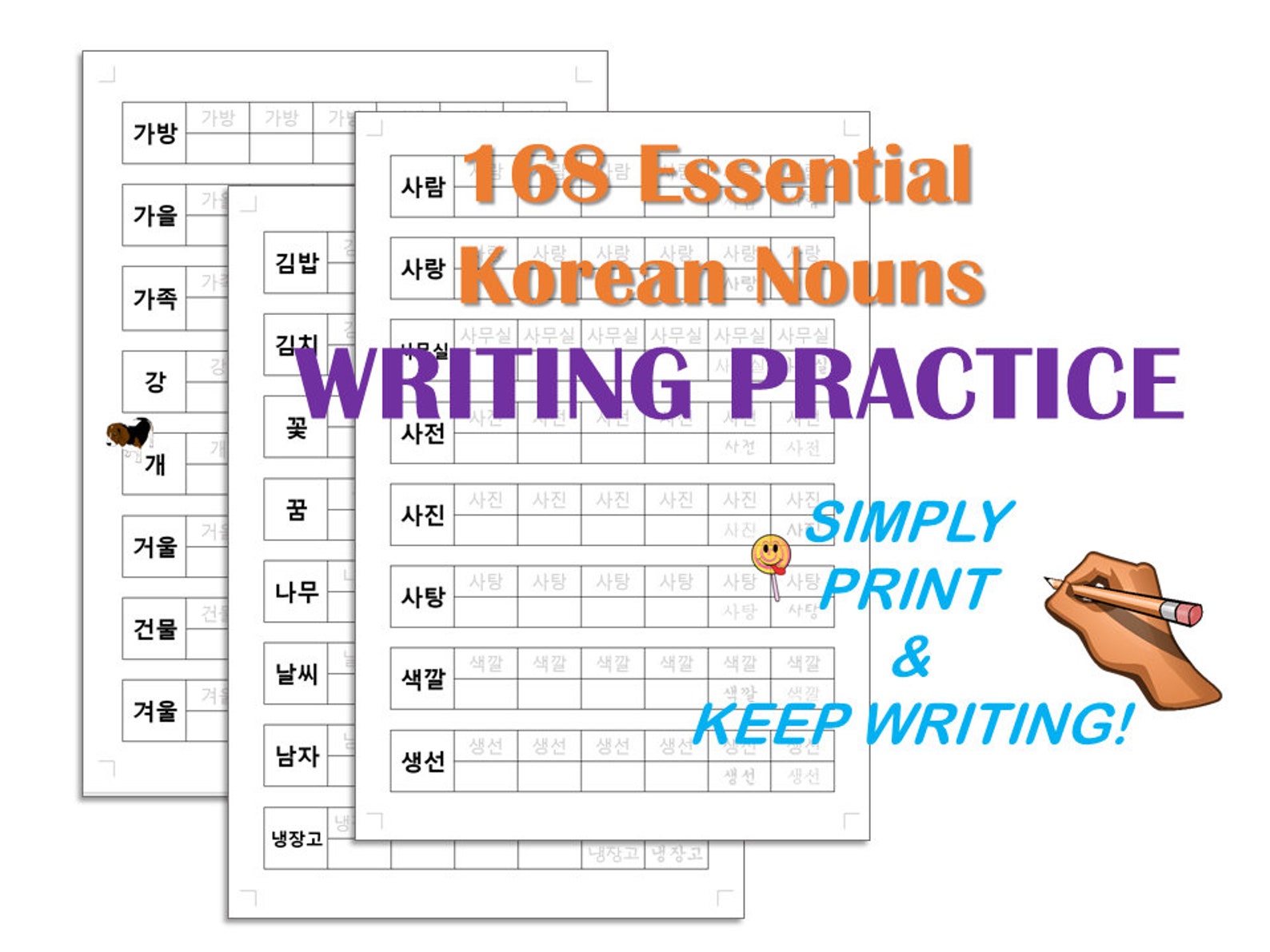 Basic Korean Noun Writing Practice Workbook printable / Etsy