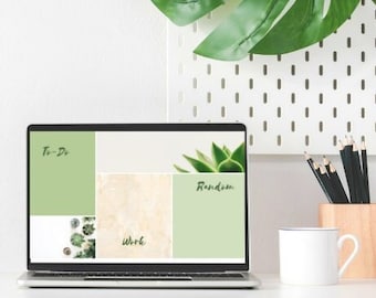 Desktop Organizer Wallpaper| Downloadable| Green  Succulent Theme| Students, Entrepreneurs, Busy Adults| Mac, Windows, Laptop, Computer