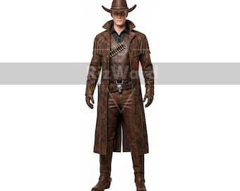 Handmade Leather Cowboy Costume: Gothic Western Duster Coat