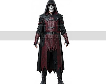 Gothic Leather Vampire Costume Set: Hooded Dracula Cloak & Tunic