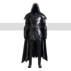 Handmade Black Leather Medieval Cloak Armor: Gothic Knight Costume