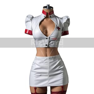 White Leather Nurse Roleplay Costume - Sexy Nurse Costume - Playful and Seductive Nurse Outfit - Naughty Nurse Costume Adult Couple Play