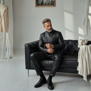 Mens Black Leather Jacket Handmade – Handmade Minimalist Leather Coat, Minimalist Luxury Jacket for Men, Luxury Modern Menswear