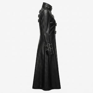 Gotisk lädertrenchcoat för kvinnor | Lång svart läderkappa | Vampyrdrottningskappa | Viktoriansk gotisk överrock | Läderjacka med mörk fantasi bild 4