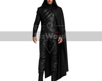 Gotiskt Läderhuvad Cape Rustning Set – Punk Rave Cosplay Kostym