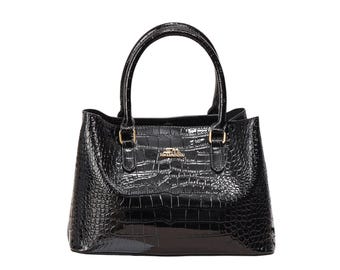 Crocodile Pattern Tote Handbag – Luxury Top Handle Work Purse