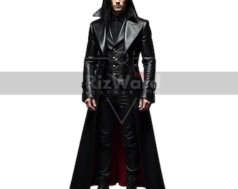 Black Leather Gothic Trench Coat: Victorian Vampire Cosplay