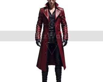 Dante Devil May Cry Inspired Red Leather Trench Coat: Cosplay Overcoat