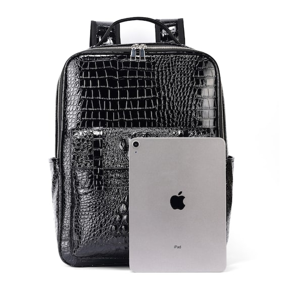 Crocodile Pattern PU Leather Laptop Backpack – Large 