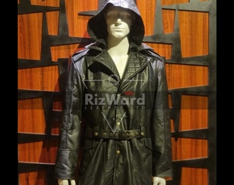 Heavy Duty Cowhide Leather Trench Coat: Steampunk Gothic Long Coat