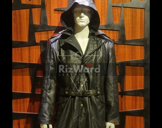 Heavy Duty Cowhide Leather Trench Coat- Steampunk Leather Coat - Winter Trench Coat For Men