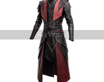 Black & Red Leather Battle Armor Coat - Unisex Leather Viking Armor Costume Gifts - Full Body Armor Long Coat - Leather Medieval Cosplay