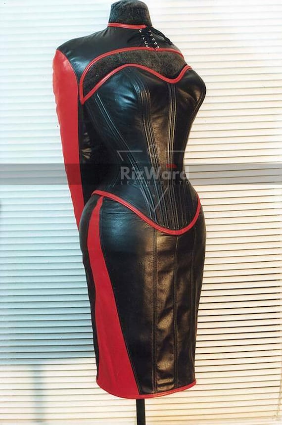 videnskabsmand emulsion person Premium BDSM Black & Red Women's Real Leather Corset Dress - Etsy
