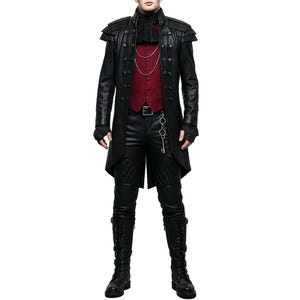 Gothic Vampire Leather Trench Coat: Skull & Rose Print, Steampunk Tailcoat