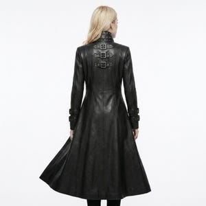 Gotisk lädertrenchcoat för kvinnor | Lång svart läderkappa | Vampyrdrottningskappa | Viktoriansk gotisk överrock | Läderjacka med mörk fantasi bild 5