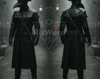 Doctor Plague Gothic Coat with Mask - Leather Steampunk Trench Coat - Classic Doctor Plague Long Coat - Halloween Cosplay Costumes