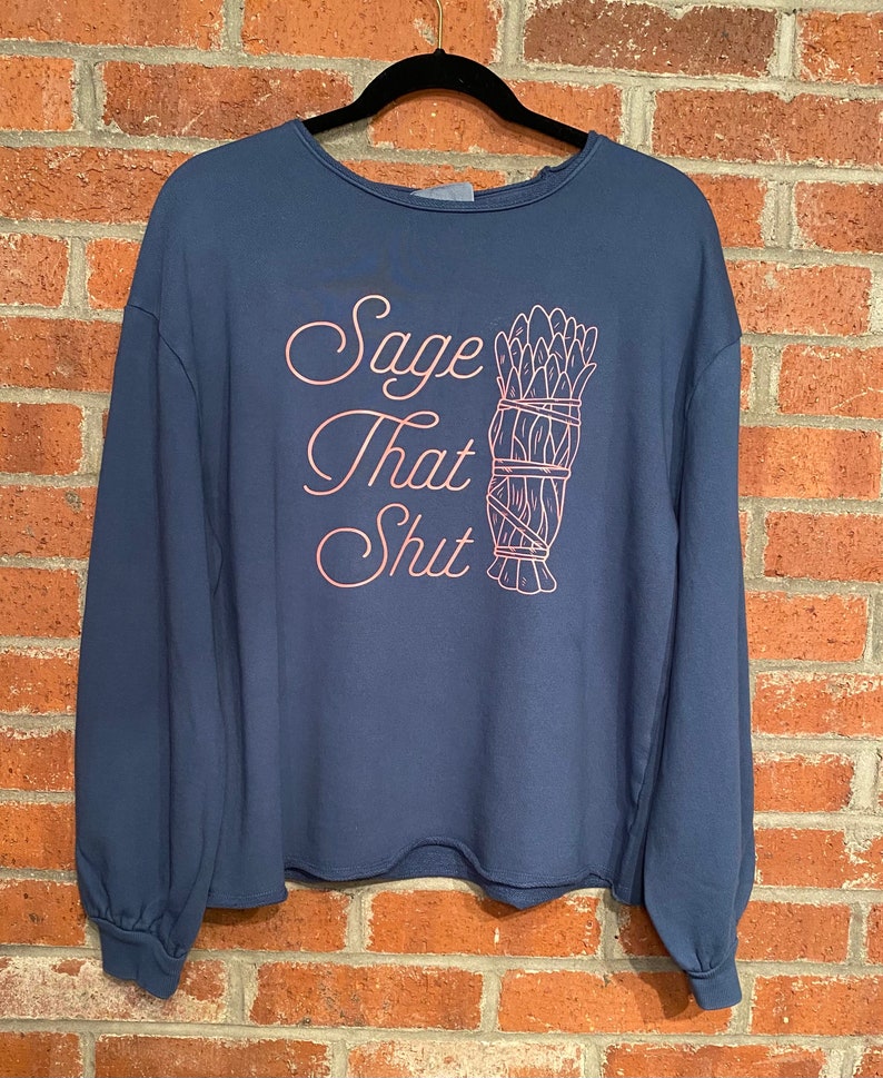 Witchy Woman Sage Sweatshirt Size Medium Blue Pink