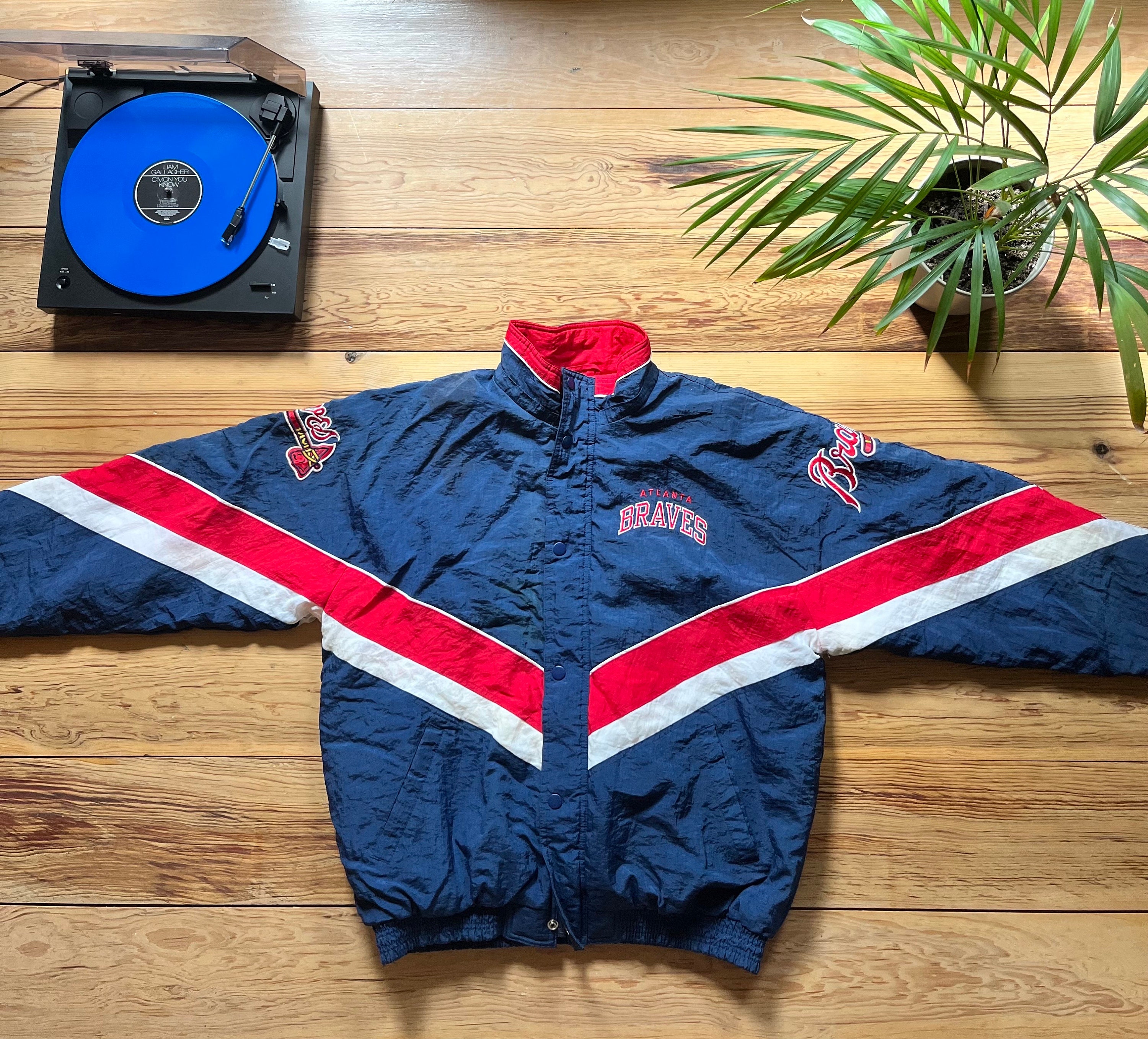 Braves Starter ジャケット ネイビー Men's Atlanta Braves Starter Navy Lead Runner Full-Zip Jacket