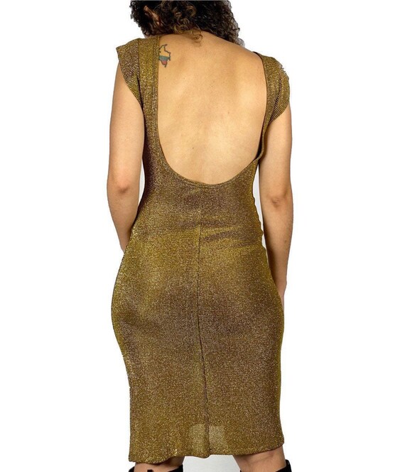 Golden disco goddess 70s open back gold knit dress