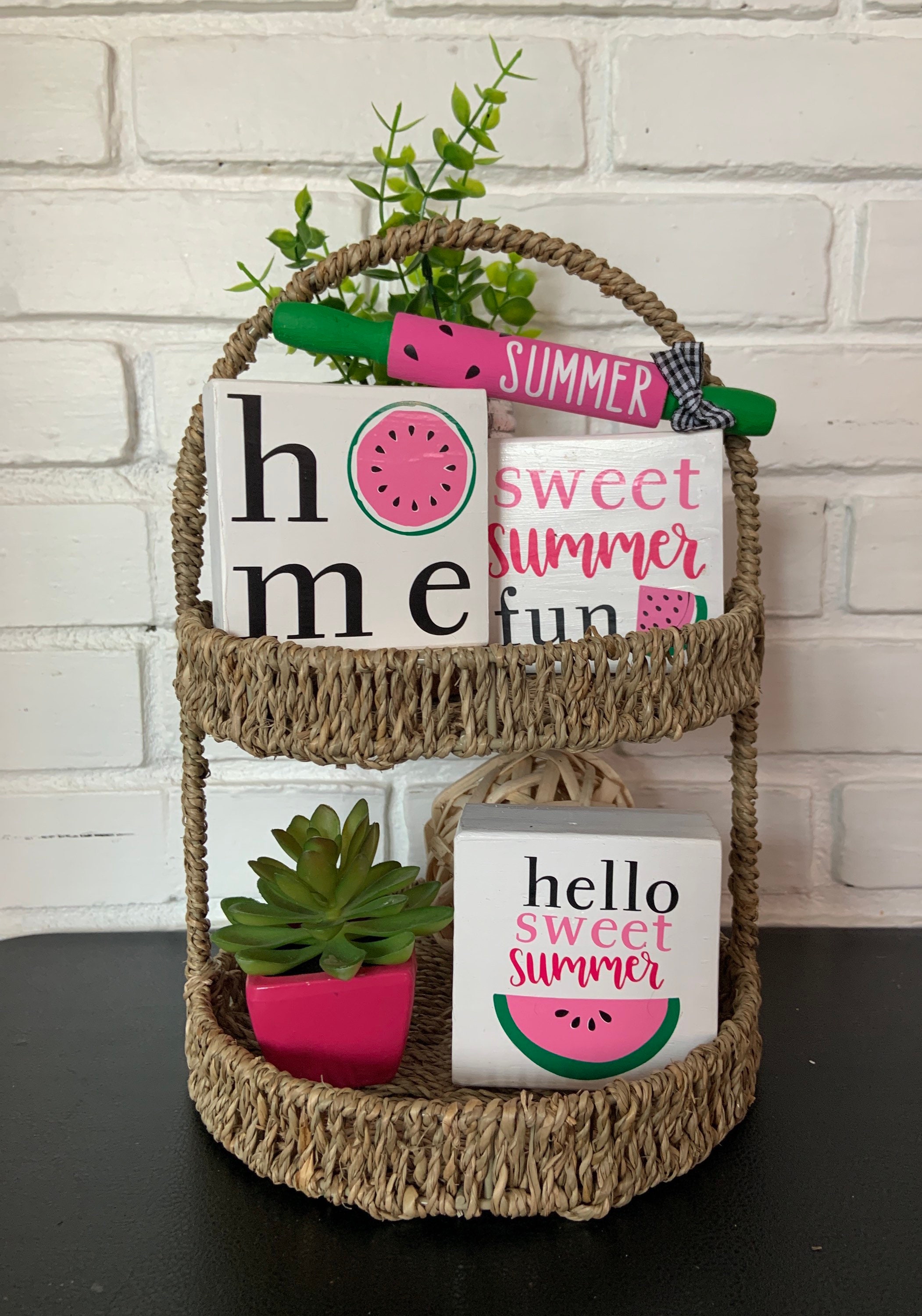 Summer Tiered Tray Decor, Summer Mini Rolling Pin, Watermelon Decor