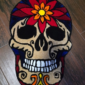32&quot;×22&quot; Sugar Skull Inspired Tufted Rug